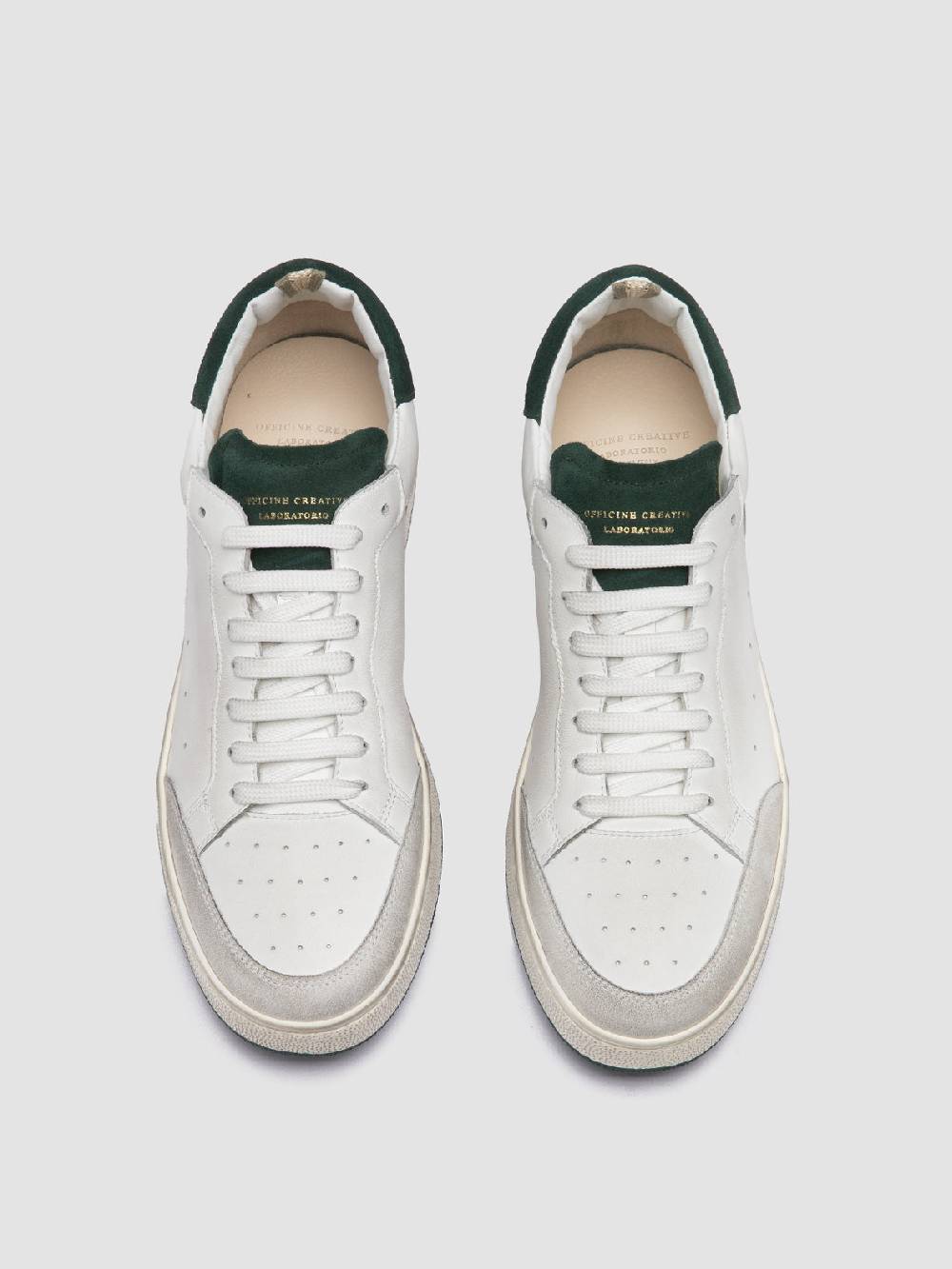 Officine Creative THE ANSWER 001 Sneaker Basse in Camoscio e Pelle Bianca Esporta salva