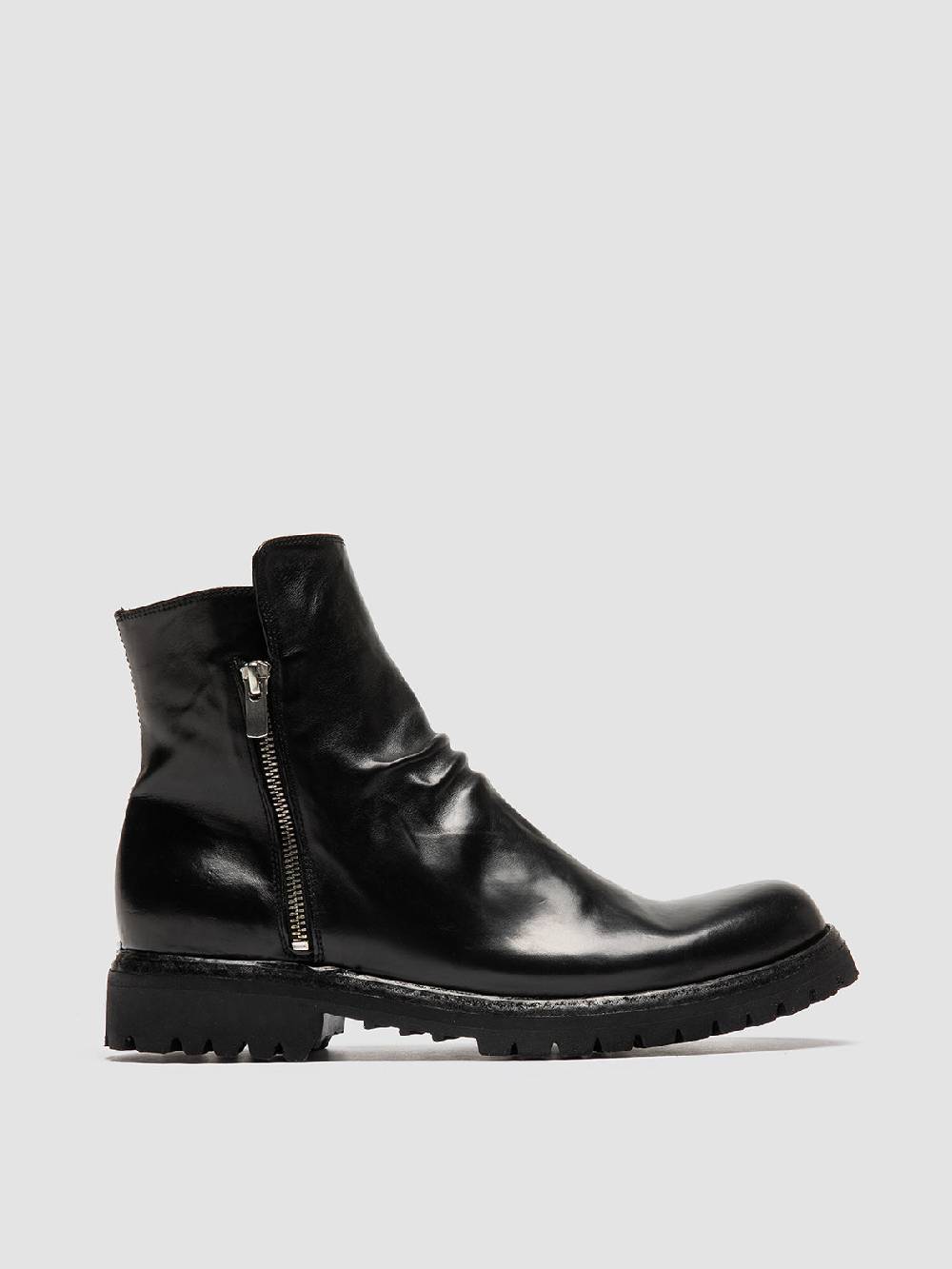Officine Creative IKONIC 004 Stivali Zip in Pelle Nera