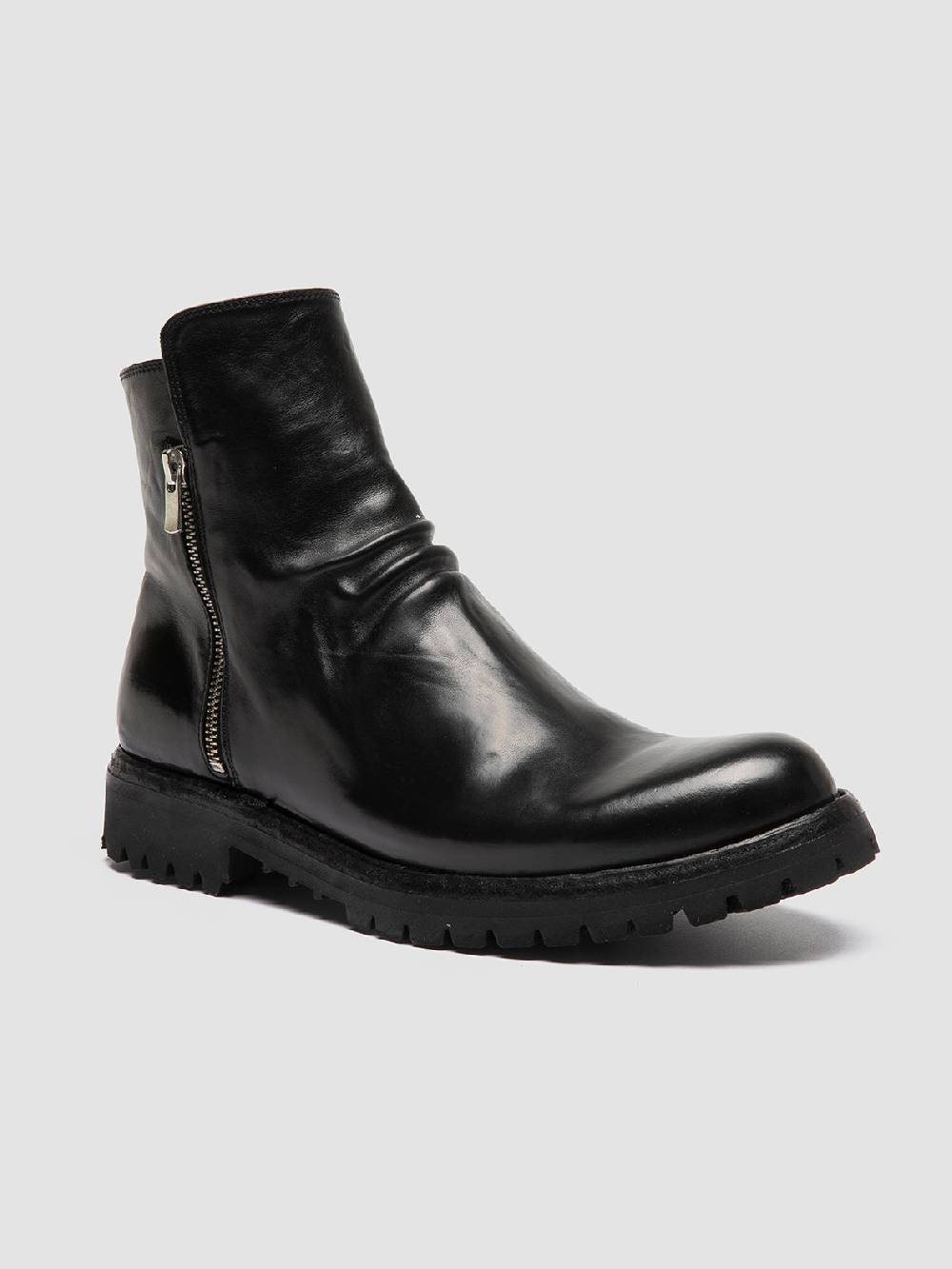 Officine Creative IKONIC 004 Stivali Zip in Pelle Nera Offerta Anniversario