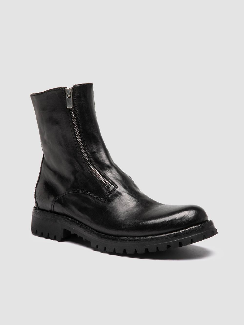 Officine Creative IKONIC 012 Stivali con Zip in Pelle Nera Smaltimento dello stoccaggio