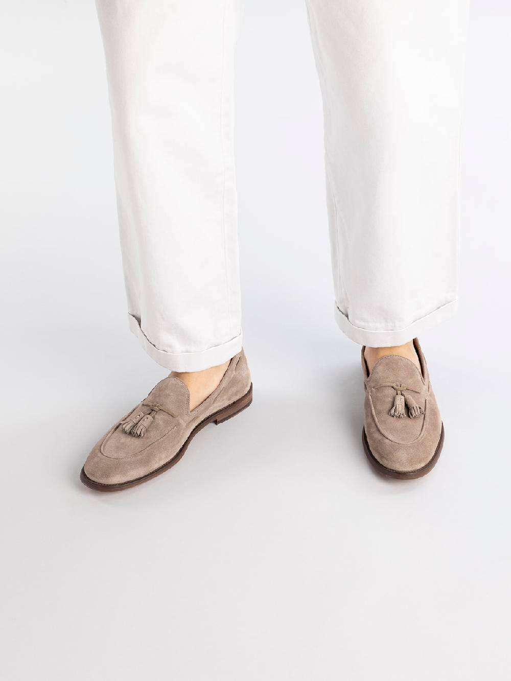 Officine Creative OPERA 002 Mocassini con Nappine in Camoscio Tortora Online Outlet