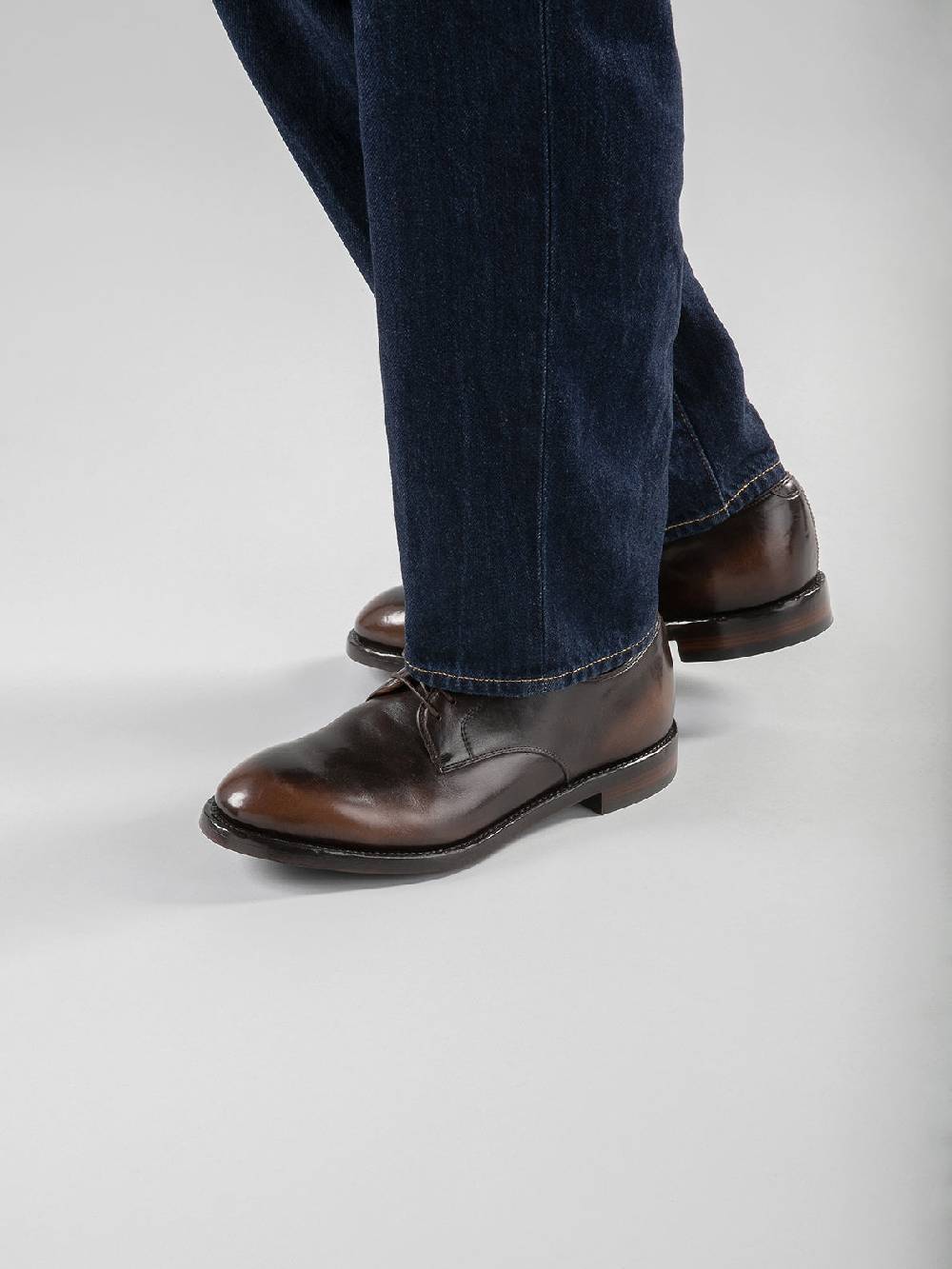 Officine Creative TEMPLE 018 Scarpe Derby in Pelle Marrone Esporta salva