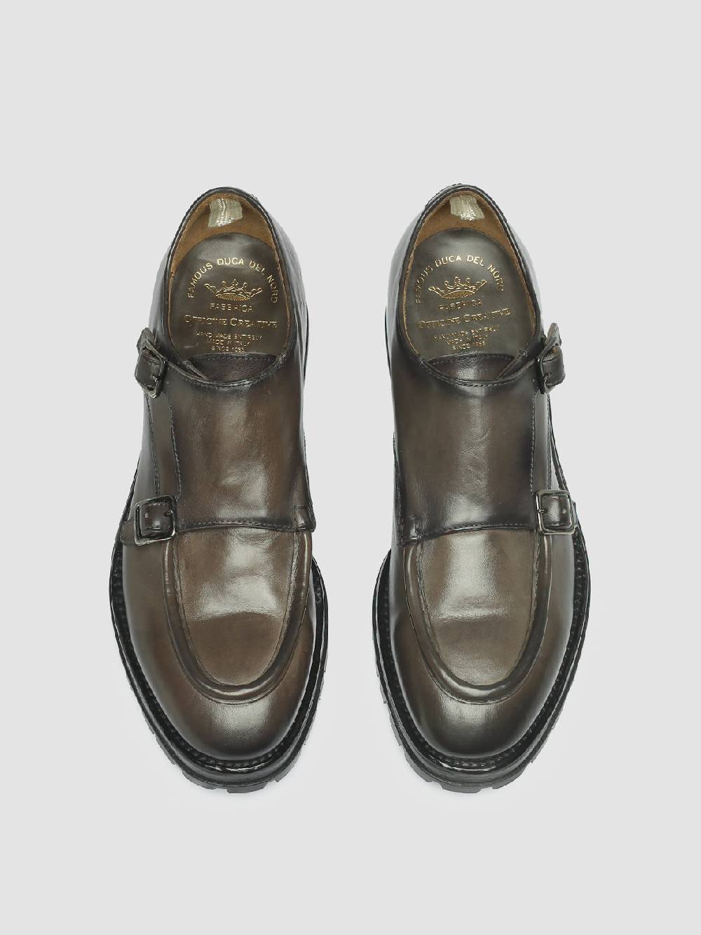 Officine Creative VAIL 012 Gray Leather Monk Shoes Italy