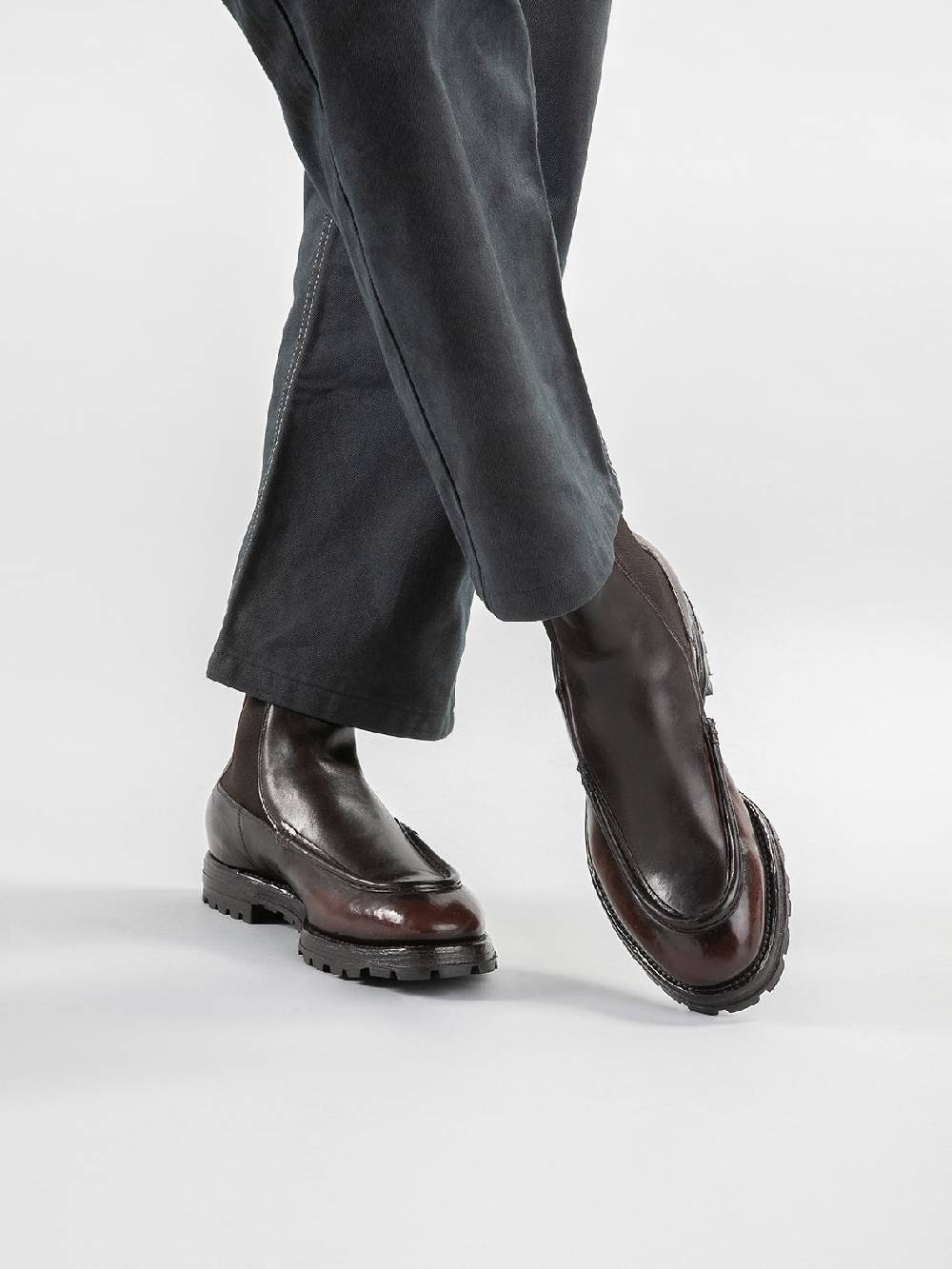 Officine Creative VAIL 017 Stivaletti Chelsea in Pelle Bordeaux In Linea