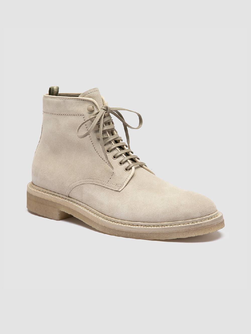 Officine Creative HOPKINS CREPE 116 Stivaletti Stringati in Pelle Scamosciata Avorio Promozione Limitata