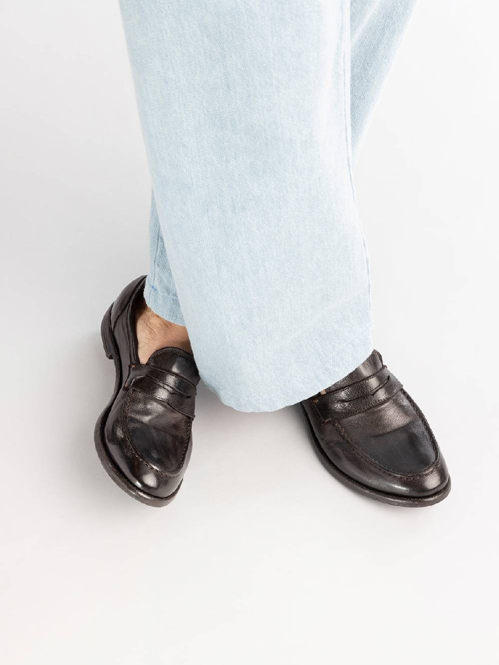 Officine Creative ARC 509 Mocassini Penny Loafer in Pelle Marrone Vendita Calda