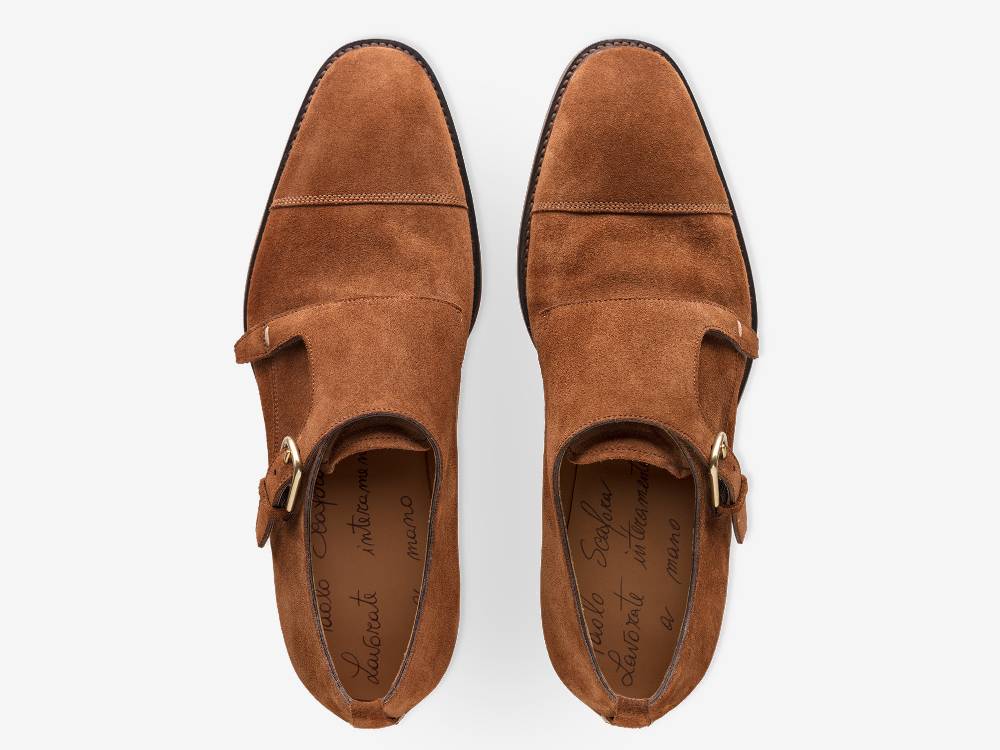 Paolo Sartori Double Monkstrap in Calf Suede Snuff Doppia Fibbia in Vitello Scamosciato Snuff Vendite Flash