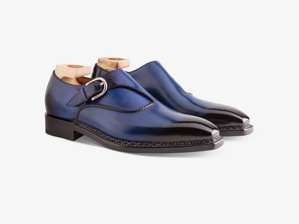 Paolo Sartori Single Monkstrap in Antiqued Cobalto Leather Mono Fibbia in pelle Anticata Cobalto Negozio