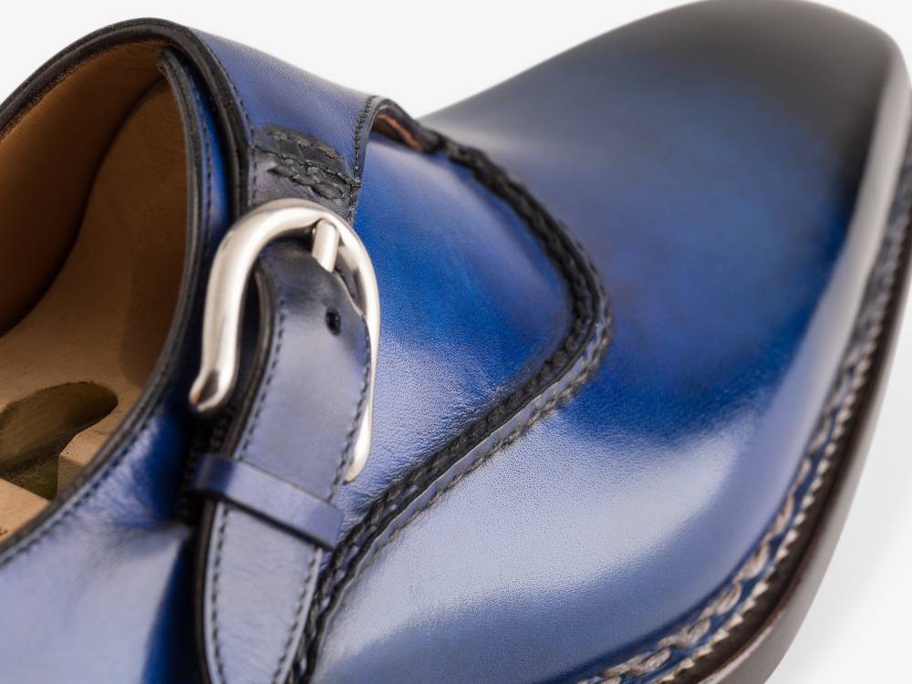 Paolo Sartori Single Monkstrap in Antiqued Cobalto Leather Mono Fibbia in pelle Anticata Cobalto Negozio