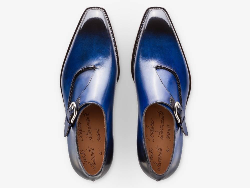 Paolo Sartori Single Monkstrap in Antiqued Cobalto Leather Mono Fibbia in pelle Anticata Cobalto Negozio
