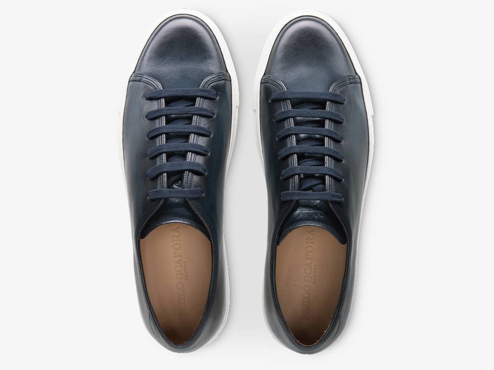 Paolo Sartori Art.Tenny1 Sneakers In Pelle Anticata Oceano Spedizione Gratuita