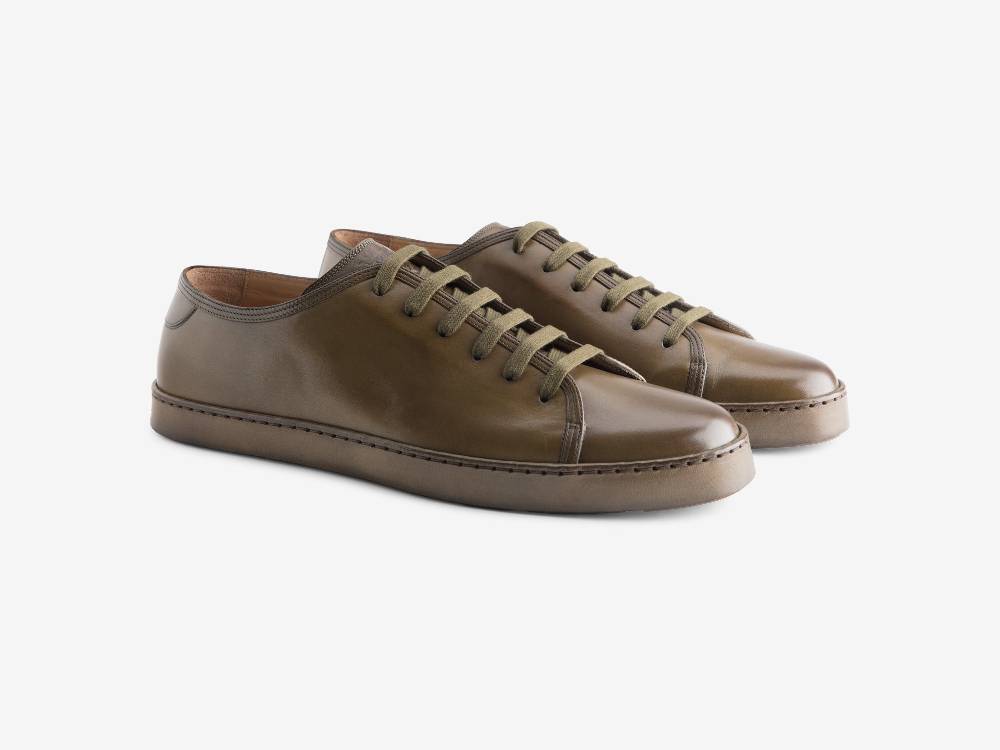 Paolo Sartori Art.Tenny1 Sneakers In Pelle Anticata Muschio Soddisfazione Garantita
