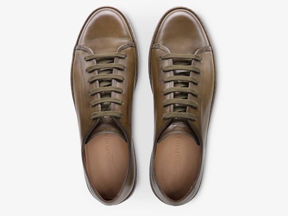 Paolo Sartori Art.Tenny1 Sneakers In Pelle Anticata Muschio Soddisfazione Garantita