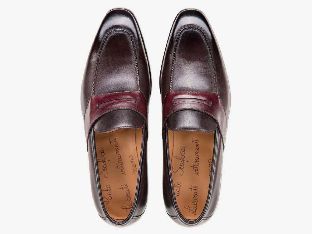 Paolo Sartori ART. 729 Loafer in Antiqued Vietri, Bordeaux and Black Leather Shopping Online
