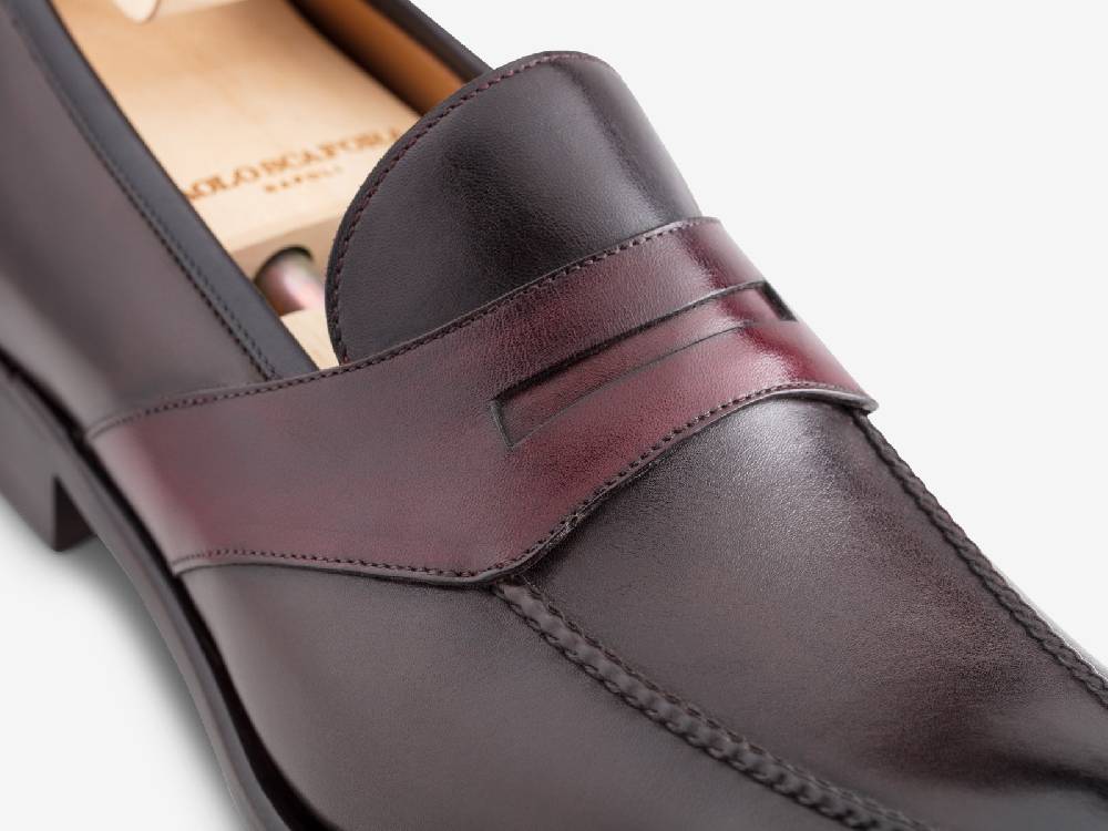 Paolo Sartori ART. 729 Loafer in Antiqued Vietri, Bordeaux and Black Leather Shopping Online