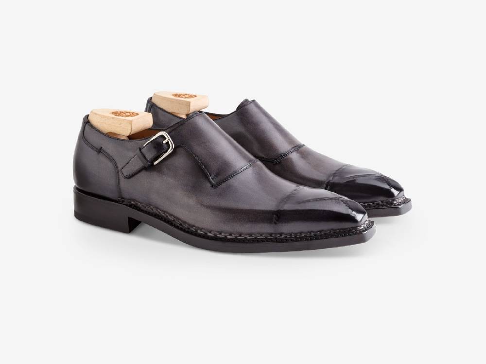 Paolo Sartori Art. 793 Monkstrap in Antiqued Grigio Leather In Saldo