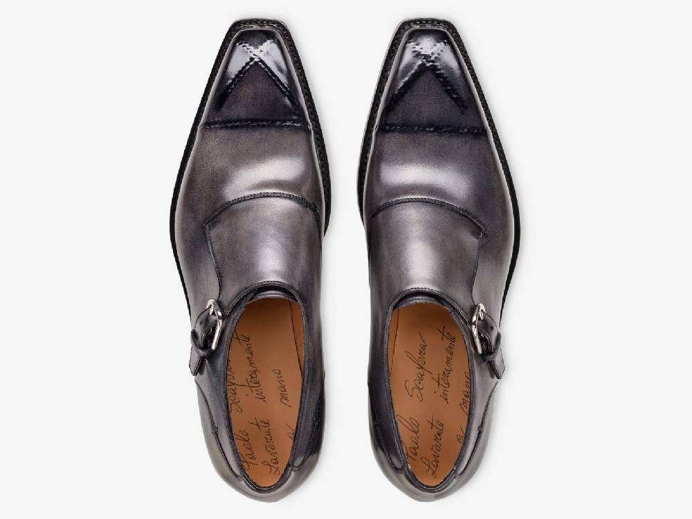 Paolo Sartori Art. 793 Monkstrap in Antiqued Grigio Leather In Saldo