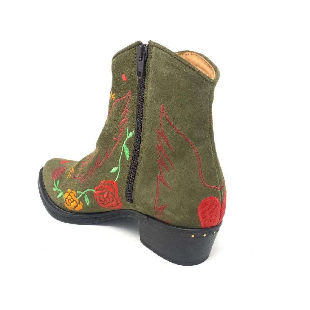 Passion Blanche Texano Scamosciato Verde Militare + Ricamo Aquila Nuovo