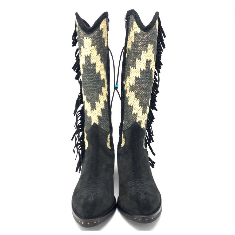 Passion Blanche Texano crosta nera e kilim Suola cuoio Pezzi Unici