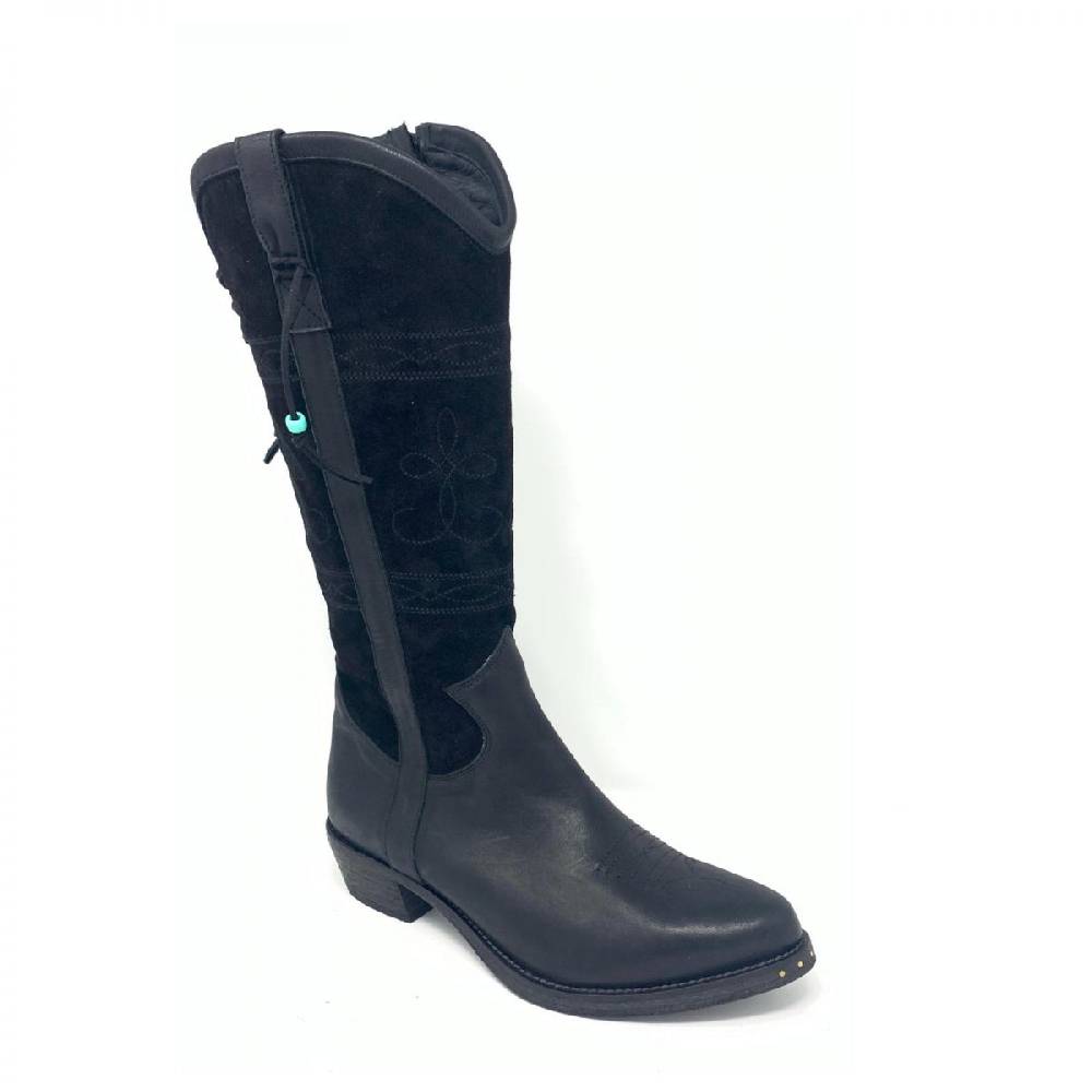 Passion Blanche Texano Flowers Pelle nera + crosta nera e suola in cuoio Sottocosto