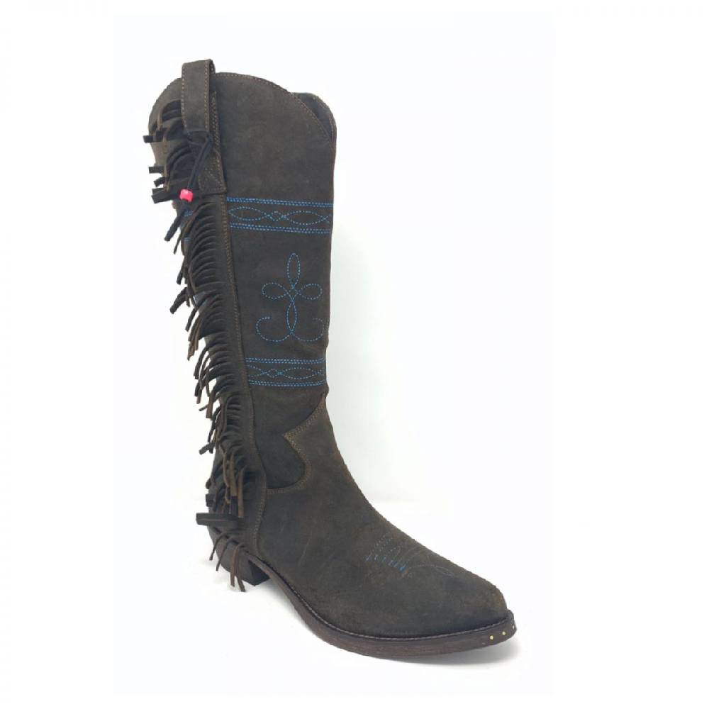 Passion Blanche Texano Flowers pelle vintage t.moro + ricamo turchese suola in cuoio Sconto