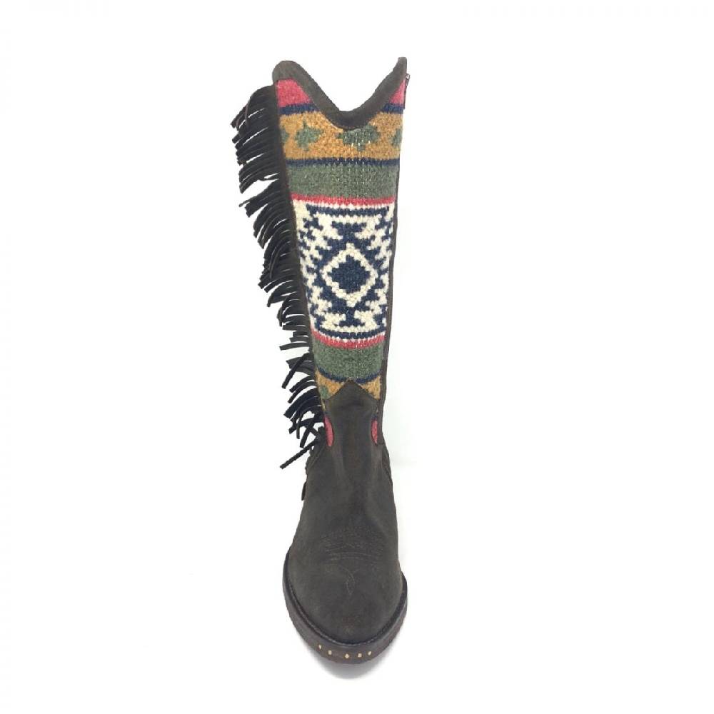 Passion Blanche Texano pelle vintage t.moro + kilim rombo suola in cuoio Outlet