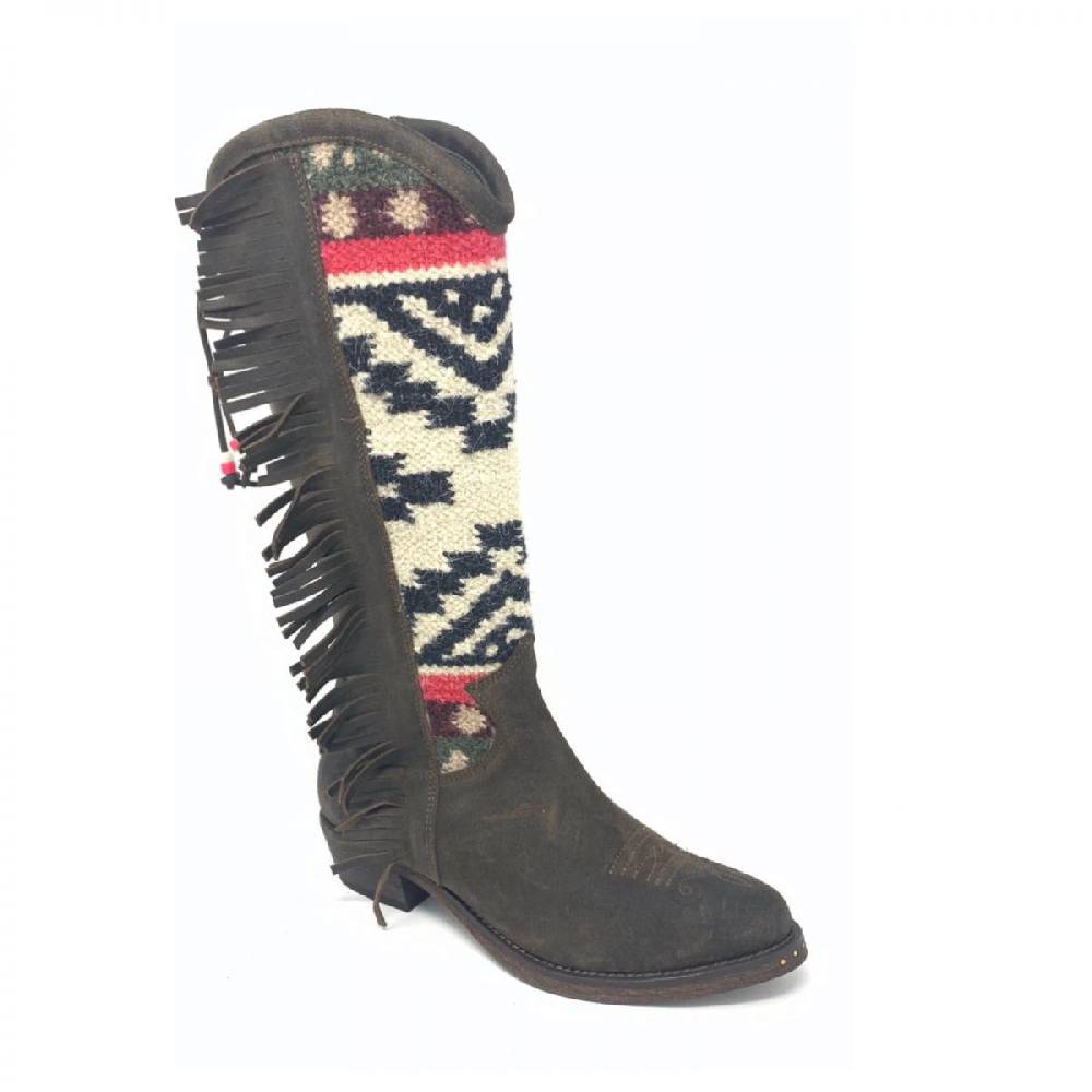 Passion Blanche Texano pelle vintage t.moro + kilim D suola in cuoio In Vendita