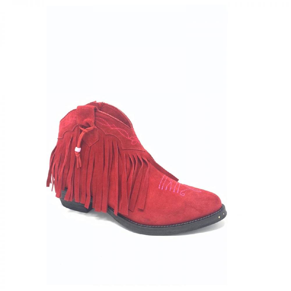 Passion Blanche Texano basso frangia crosta rossa + ricamo fucsia suola in cuoio Saldi Di Fabbrica