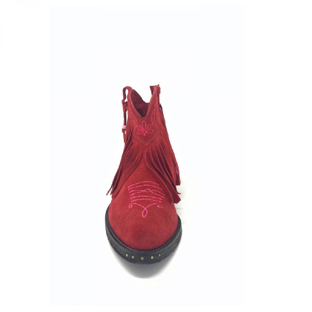 Passion Blanche Texano basso frangia crosta rossa + ricamo fucsia suola in cuoio Saldi Di Fabbrica