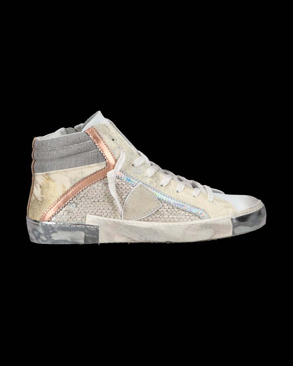 Philippe Model Sneaker casual Prsx da donna in pelle con inserti in paillettes - Bianco In Saldo