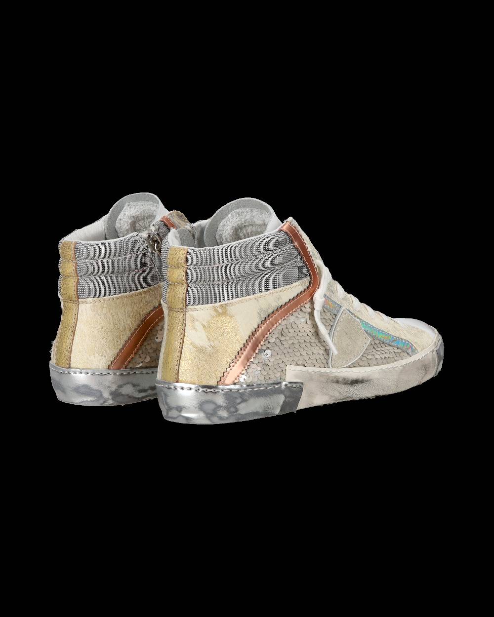 Philippe Model Sneaker casual Prsx da donna in pelle con inserti in paillettes - Bianco In Saldo