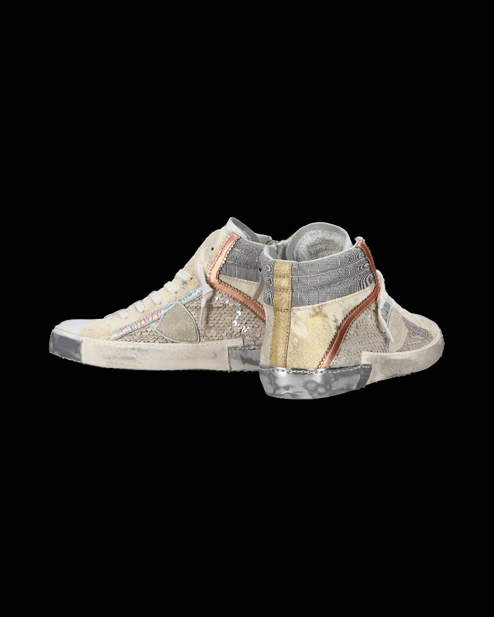Philippe Model Sneaker casual Prsx da donna in pelle con inserti in paillettes - Bianco In Saldo