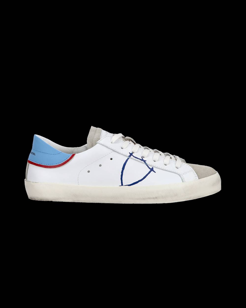 Philippe Model Sneakers basse Paris da Ragazzo in pelle, Bianco Azzurro Sconto