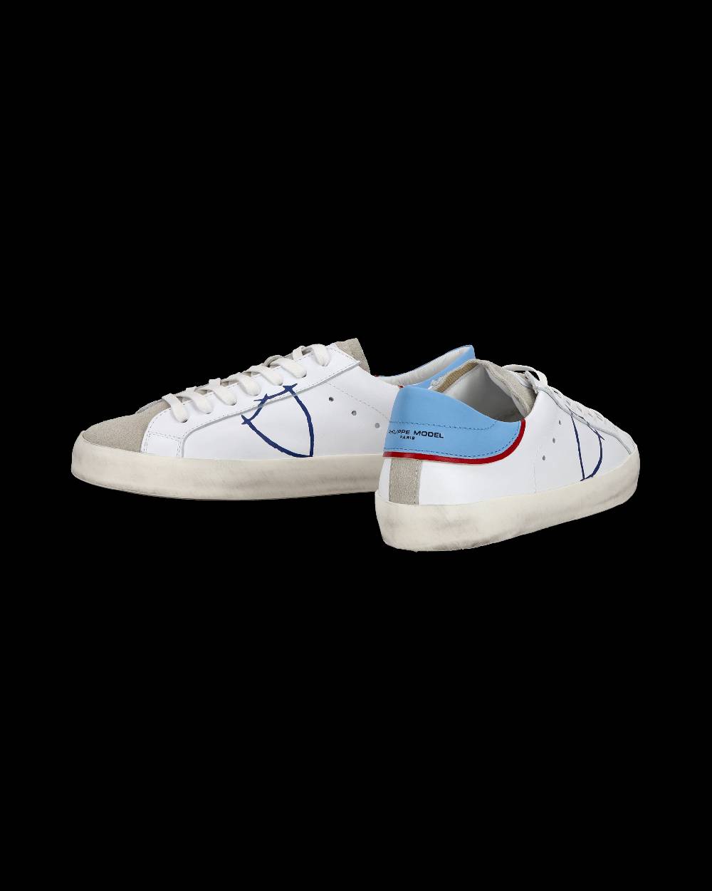 Philippe Model Sneakers basse Paris da Ragazzo in pelle, Bianco Azzurro Sconto