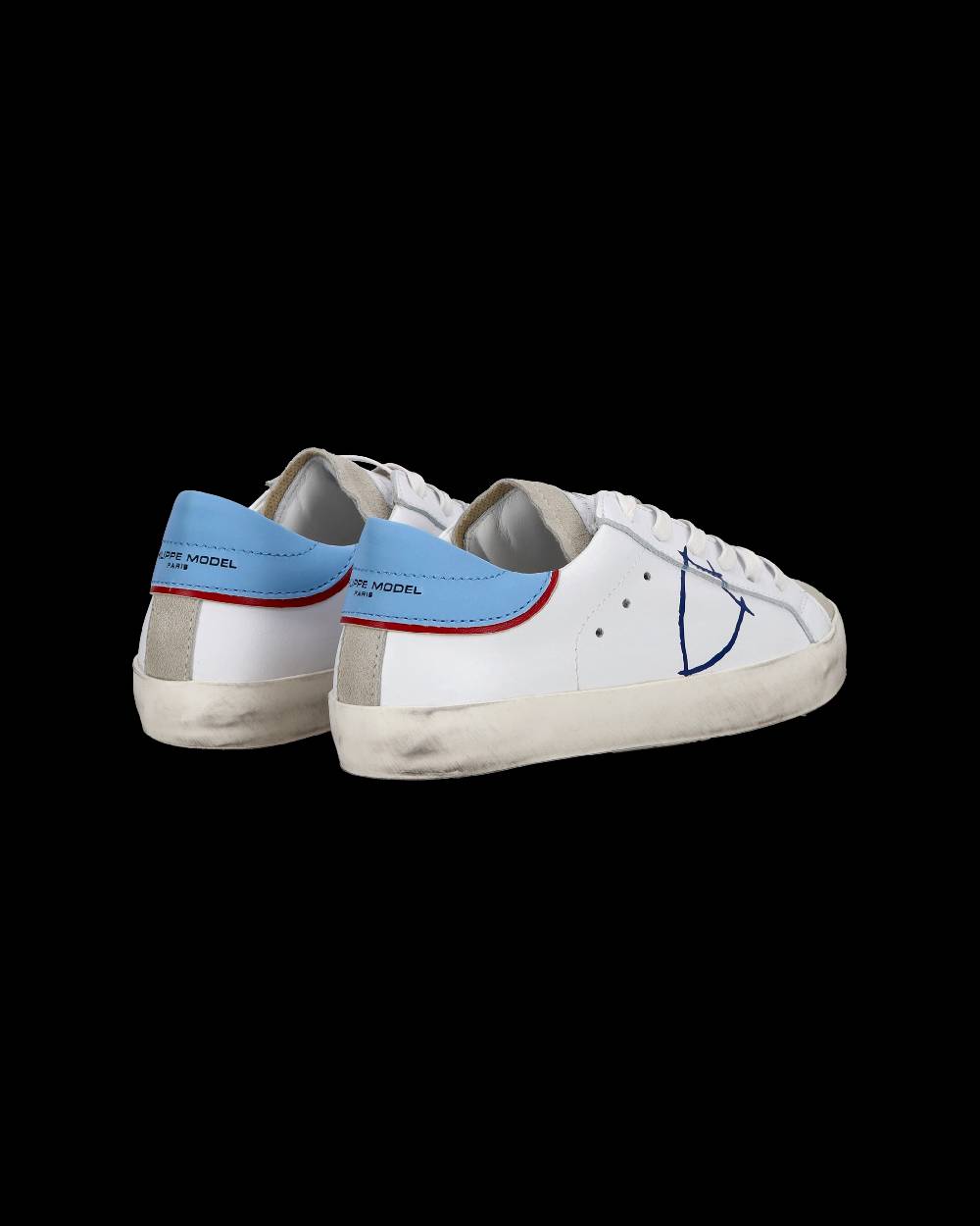 Philippe Model Sneakers basse Paris da Bambino in pelle, Bianco Azzurro Offerta