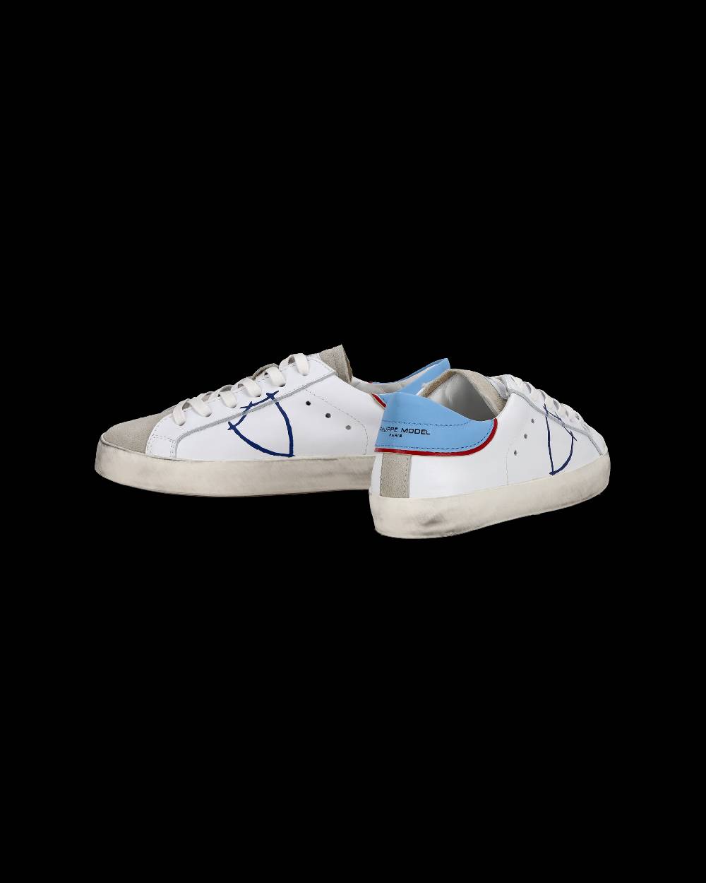Philippe Model Sneakers basse Paris da Bambino in pelle, Bianco Azzurro Offerta
