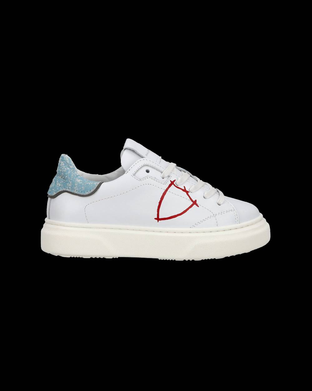 Philippe Model Sneakers Temple basse da Bambino in pelle, Bianco Azzurro Economico