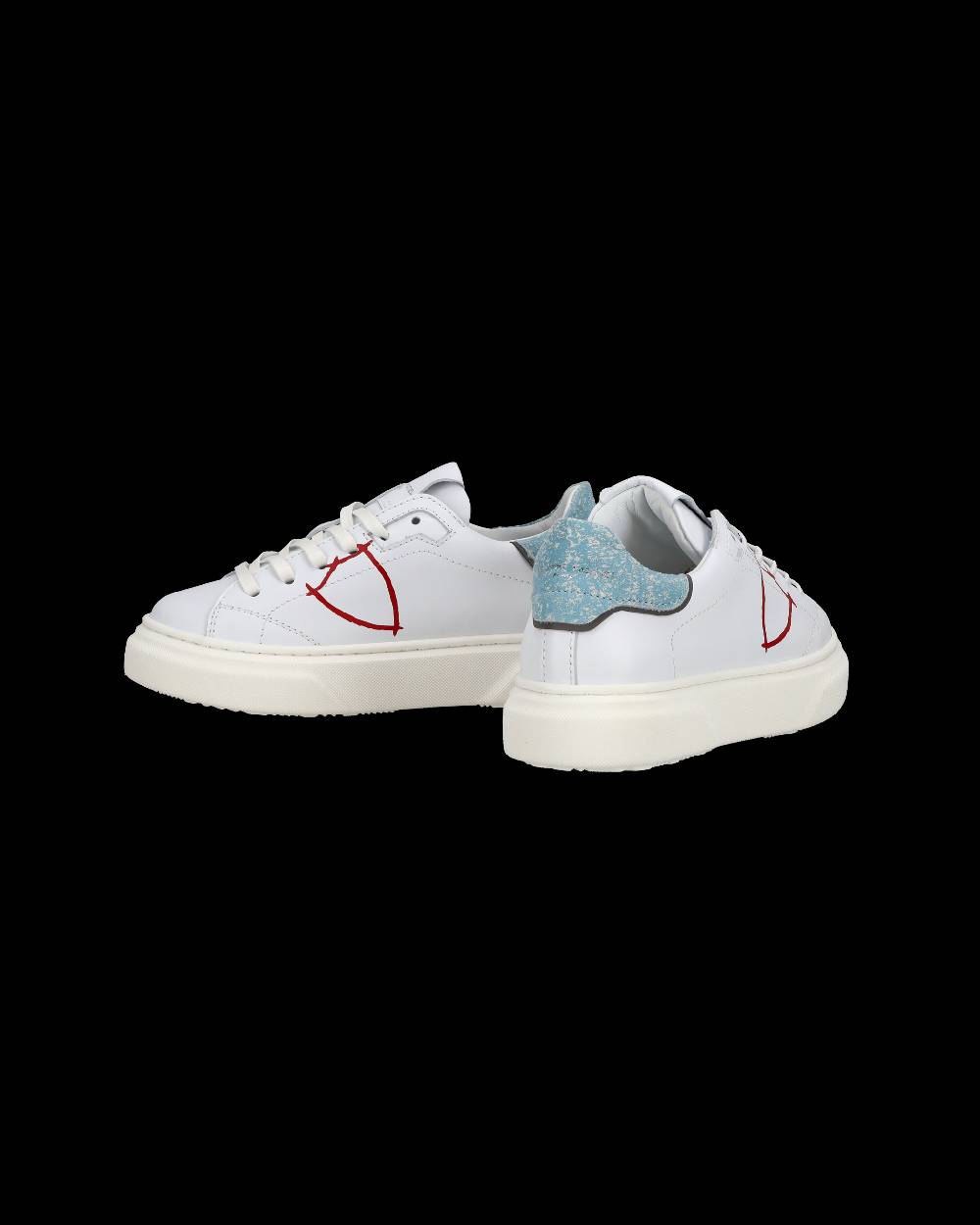 Philippe Model Sneakers Temple basse da Bambino in pelle, Bianco Azzurro Economico
