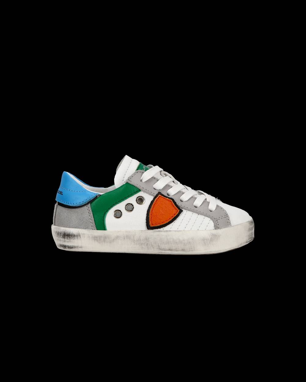 Philippe Model Sneakers basse Paris da Bambino in pelle, Bianco Verde Outlet