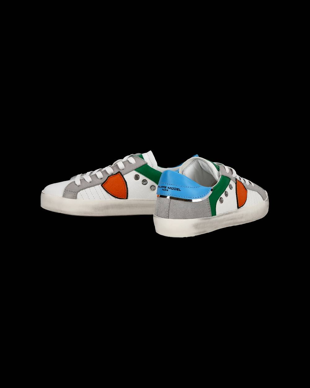 Philippe Model Sneakers Paris basse da Ragazzo in pelle, Bianco Verde In Vendita