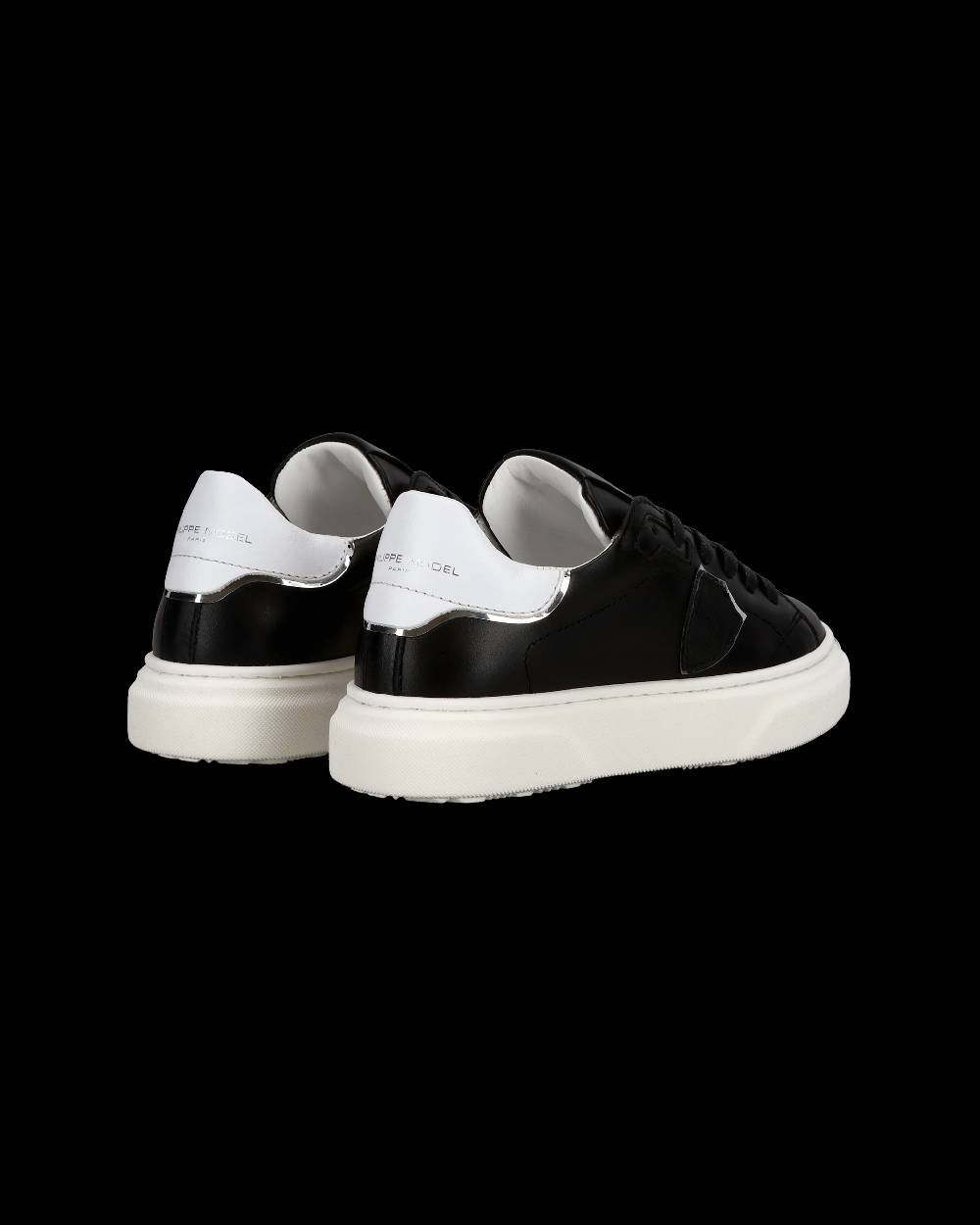 Philippe Model Junior Temple Low-Top Sneakers in Leather, Black White Saldi Di Fabbrica