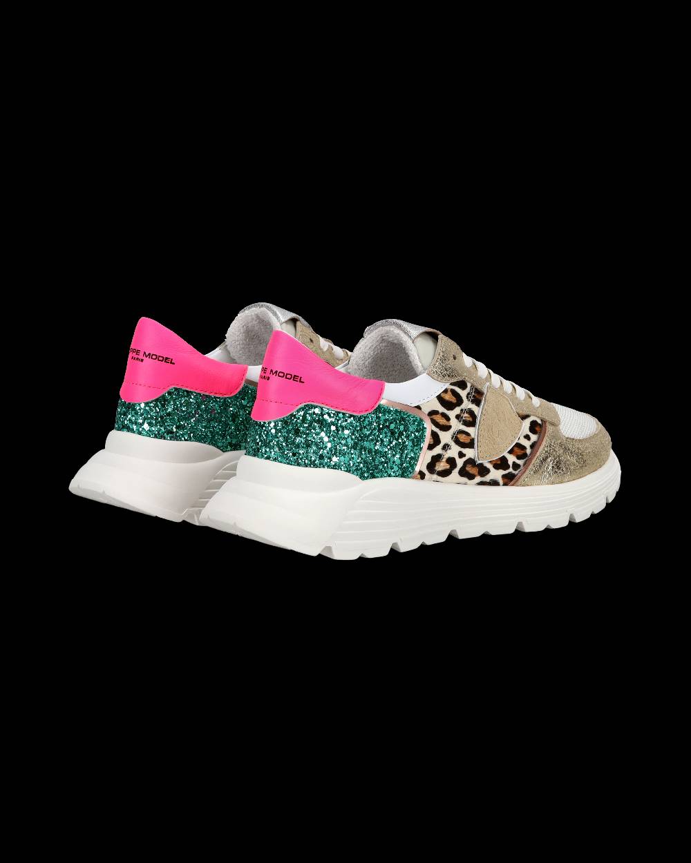 Philippe Model Sneakers basse Trpx Haute da Ragazzo in pelle e glitter, Bianco Verde I Più Venduti