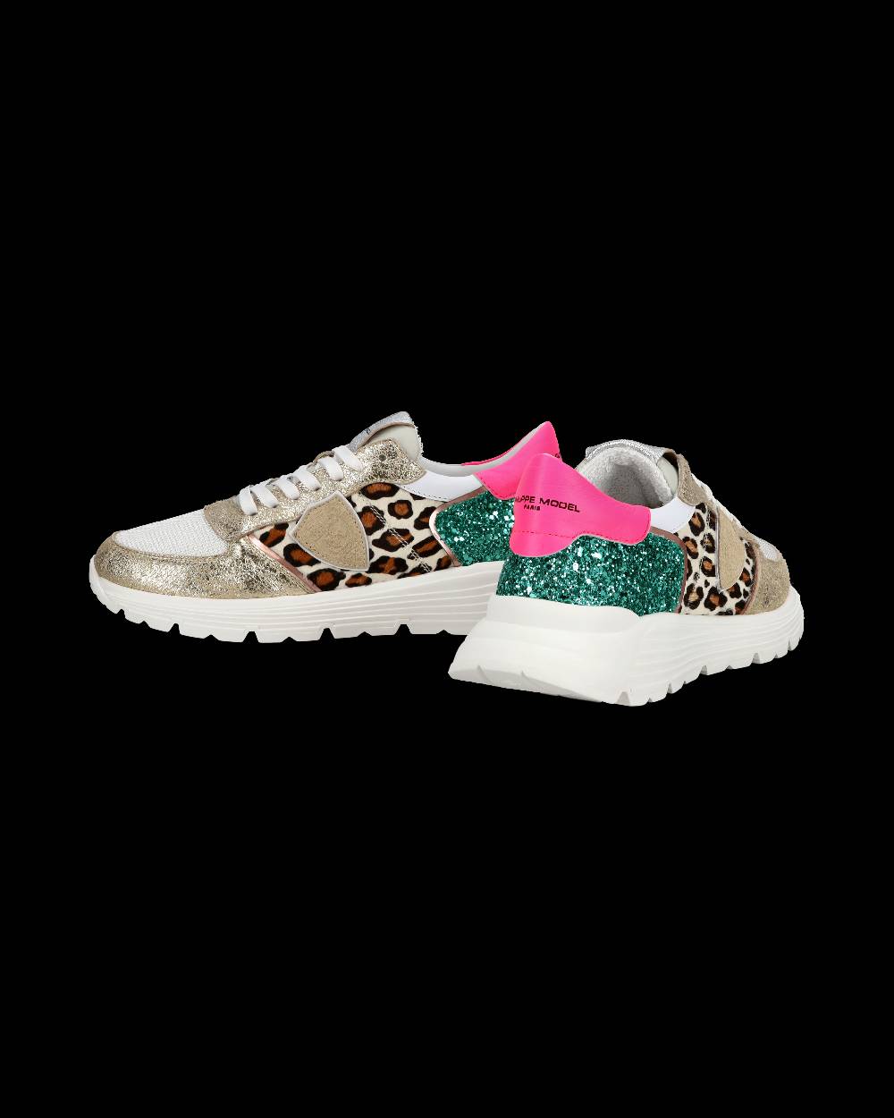 Philippe Model Sneakers basse Trpx Haute da Ragazzo in pelle e glitter, Bianco Verde I Più Venduti