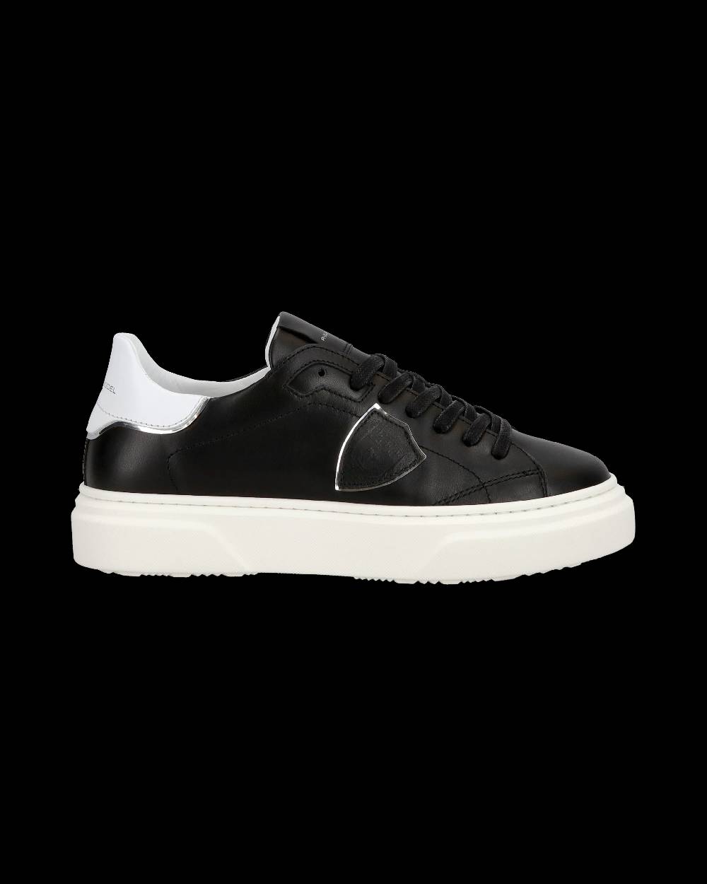 Philippe Model Junior Temple Low-Top Sneakers in Leather, Black White Negozio
