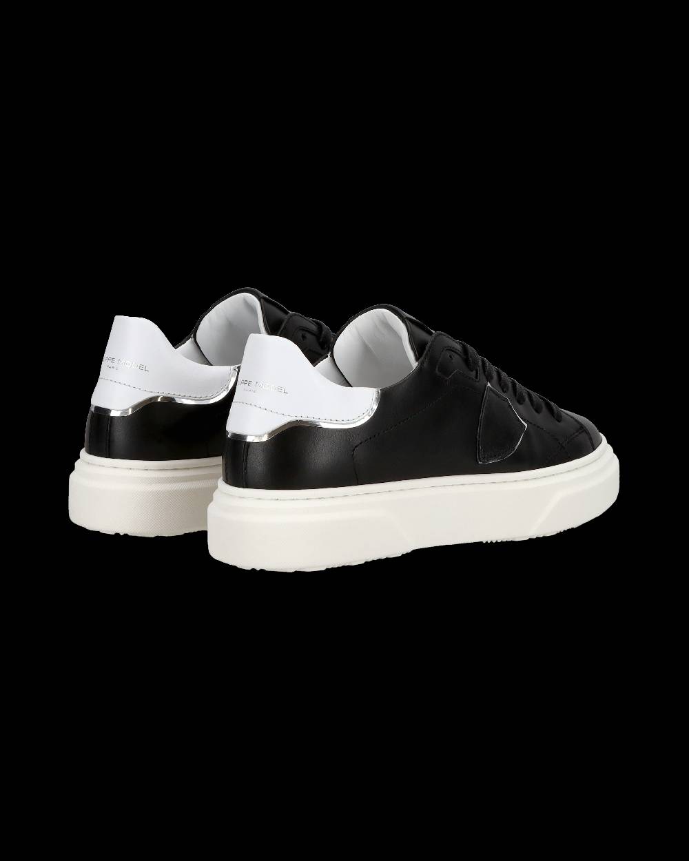 Philippe Model Junior Temple Low-Top Sneakers in Leather, Black White Negozio