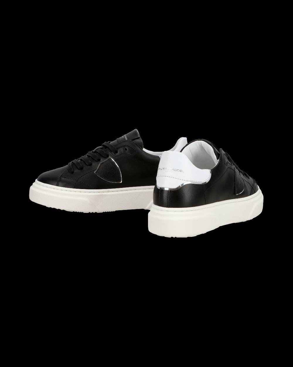 Philippe Model Junior Temple Low-Top Sneakers in Leather, Black White Negozio