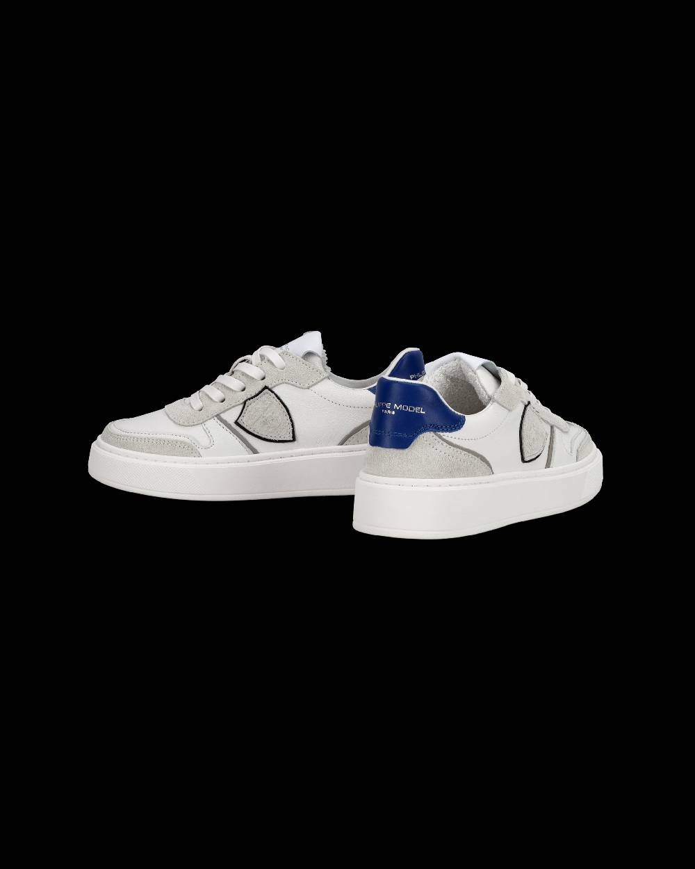 Philippe Model Junior Nice Low-Top Sneakers in Leather, White Blue Prezzo Ridotto