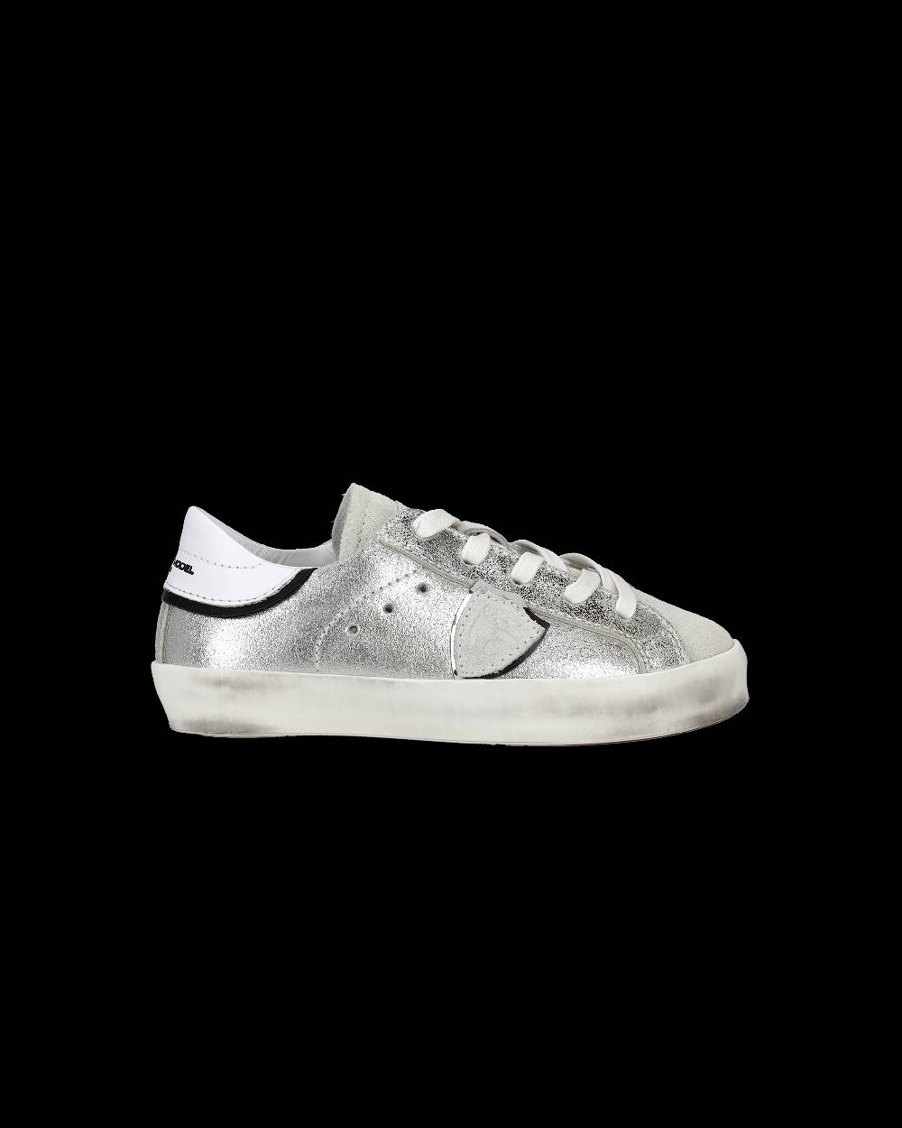 Philippe Model Sneakers Paris da Bambini Argento in Pelle Metal Spedizione Gratuita