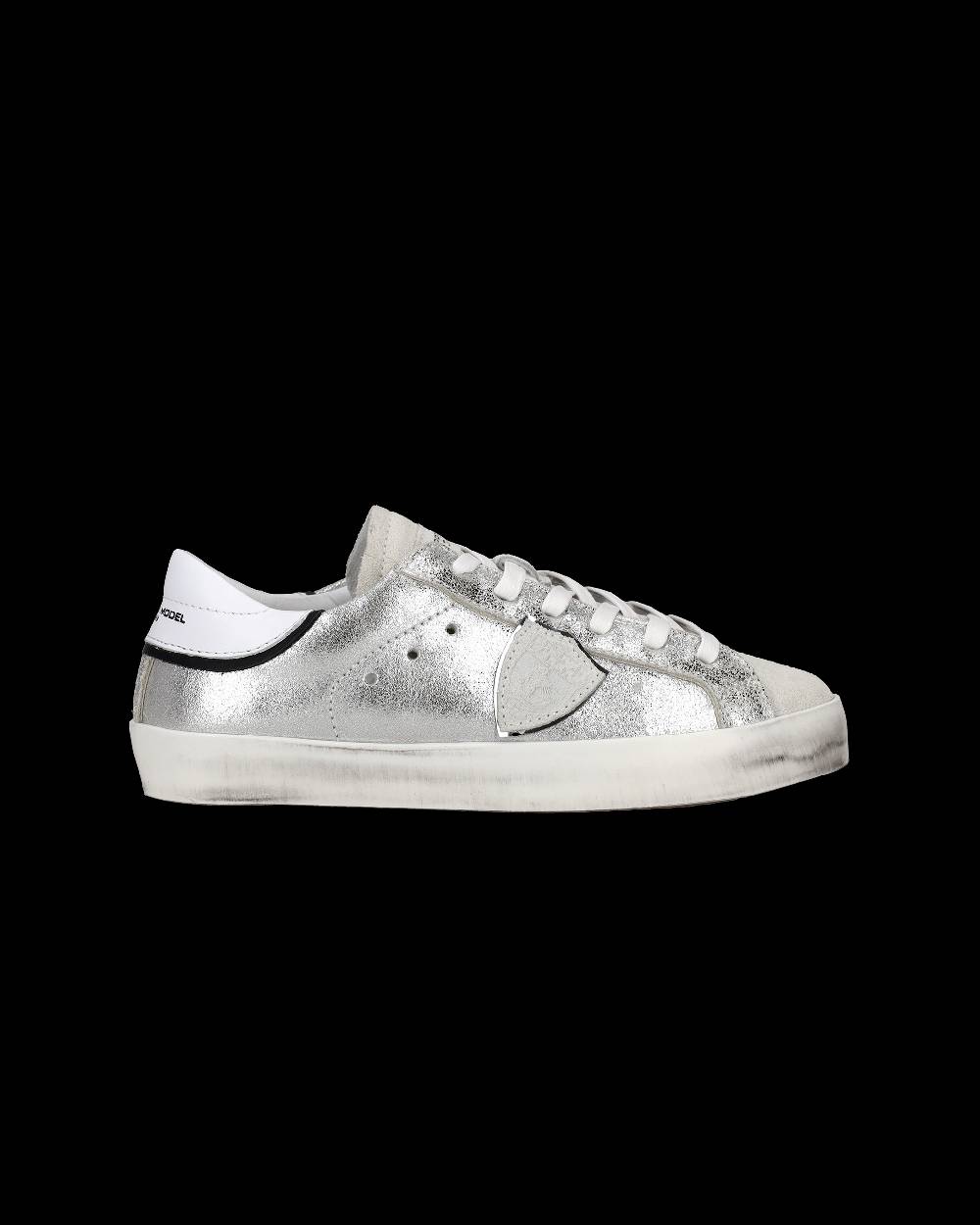 Philippe Model Sneakers Paris da Bambini Argento e Nere in Pelle Metal Pezzi Unici