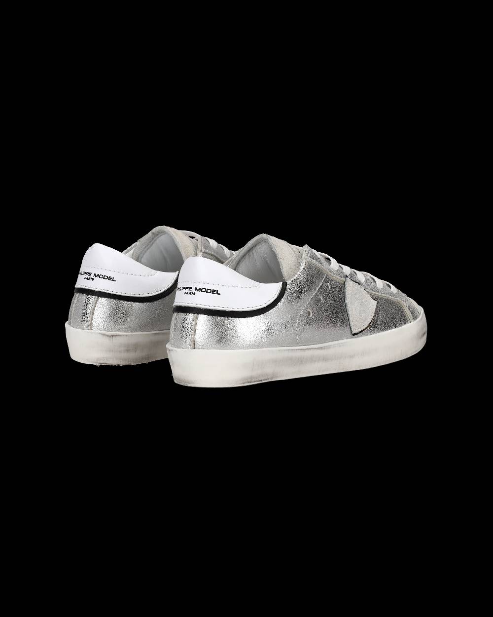 Philippe Model Sneakers Paris da Bambini Argento e Nere in Pelle Metal Pezzi Unici